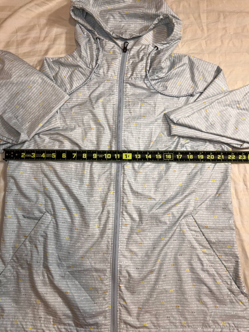 Columbia Switchback Rain Jacket Hooded Windbreaker Gray Yellow Stripe Women's L - Picture 12 of 13